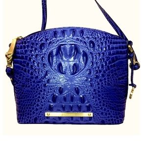 BRAHMIN Royal Blue Crocodile Embossed Leather Duxbury Dome Crossbody Bag NWOT
